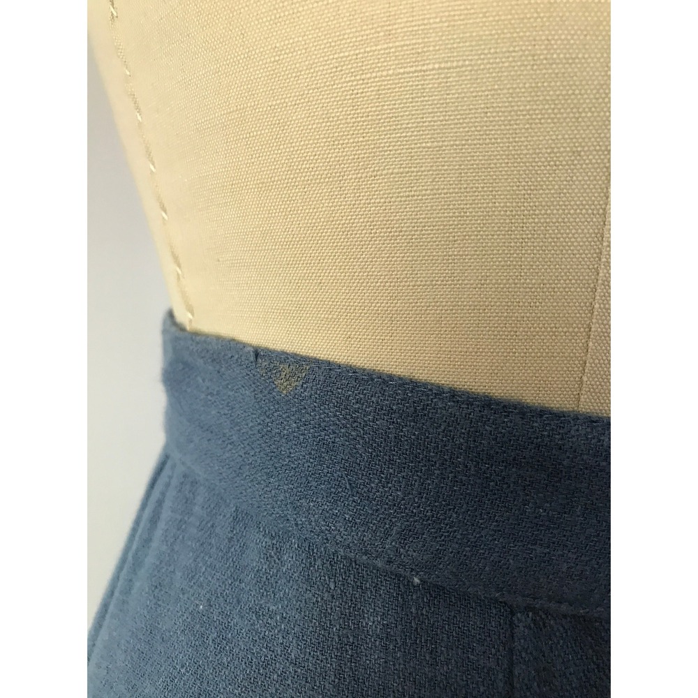 Blue Linen-Look Maxi Skirt Button Front High Waisted Side Slit 4 - Picture 5 of 8